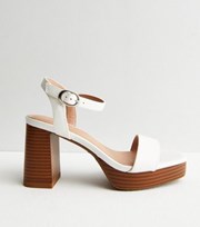 New Look White Leather-Look 2 Part Platform Block Heel Sandals